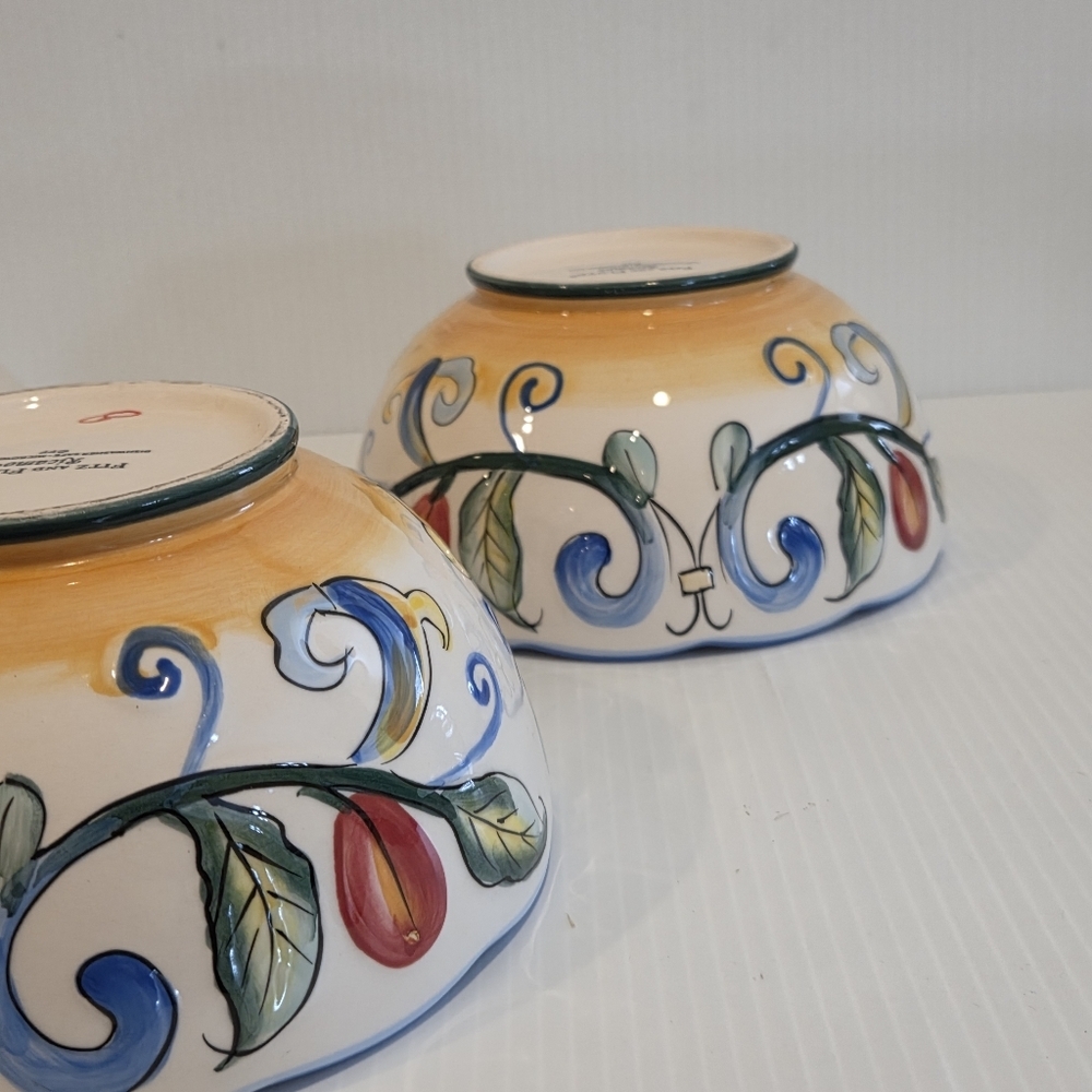 Fitz & Floyd Ricamo Scalloped Soup Salad Bowls Set of 3 Floral Vines 6.25in - Picture 9 of 15